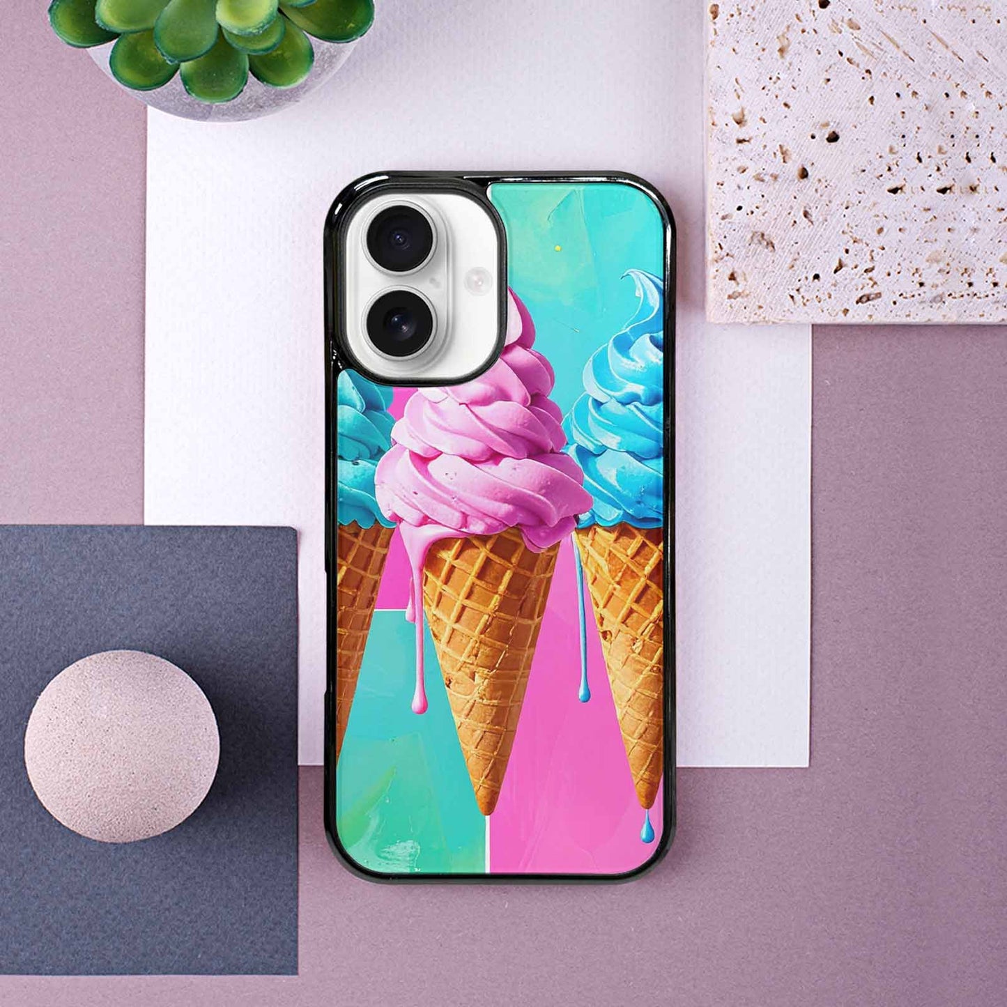 iPhone 16 Case — Collage Of Overlapping Waffle Cones Icecream, Personalized Phone Case