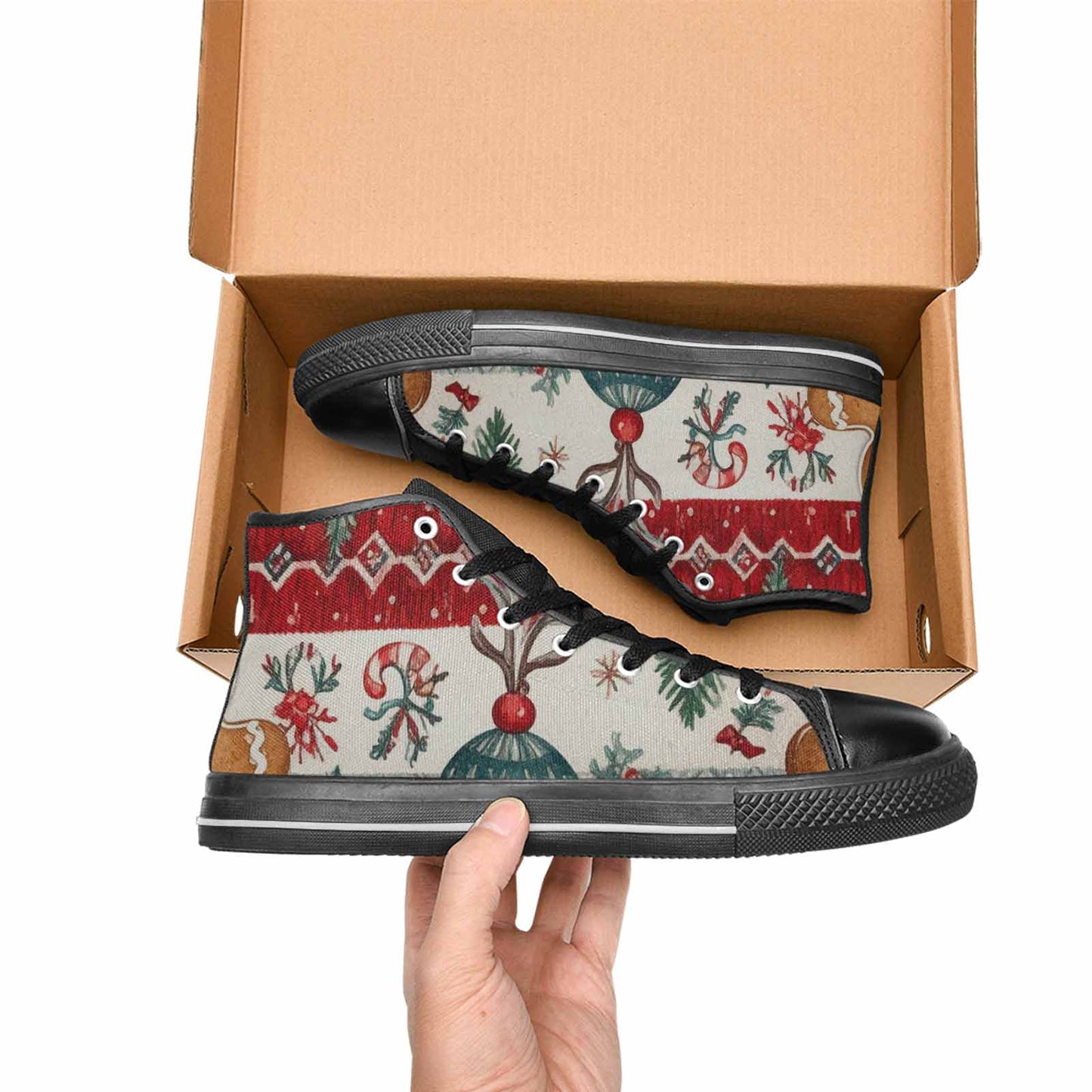 WOMEN'S Christmas Holly Snowflake High Top Canvas Surreal Custom Sneakers