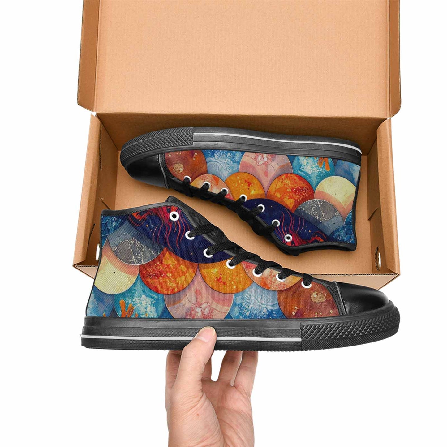 WOMEN'S Fish Scale Coral High Top Canvas Grunge Sneakers