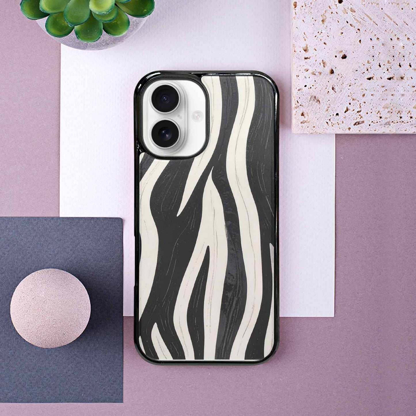 iPhone 16 Case — Modern Zebra Stripe Print Crisp Black, Customized Protective Case