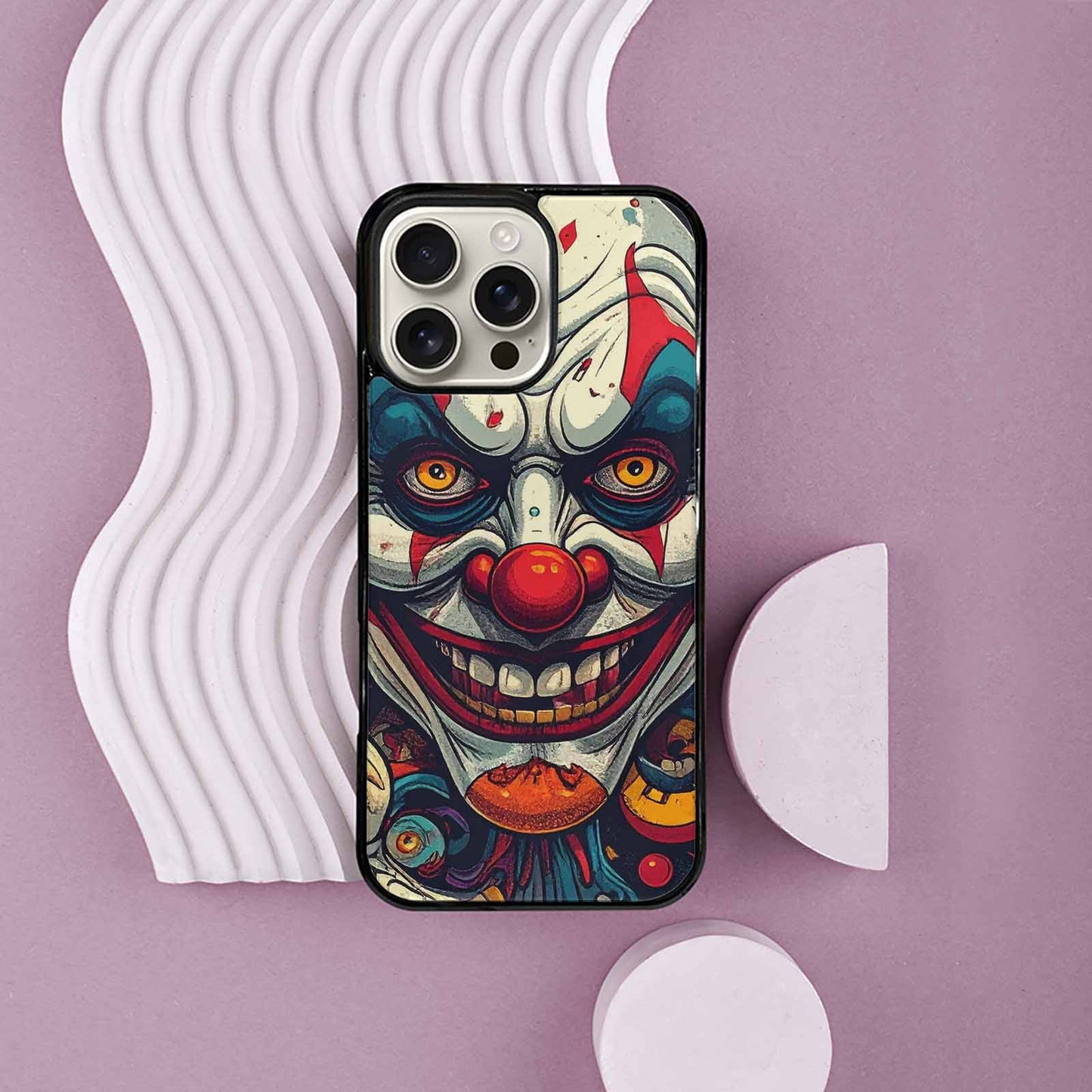 iPhone 16 Pro Max Case — Evil Circus Heads Faces Overlapping Patterns, Custom Art Phone Cover