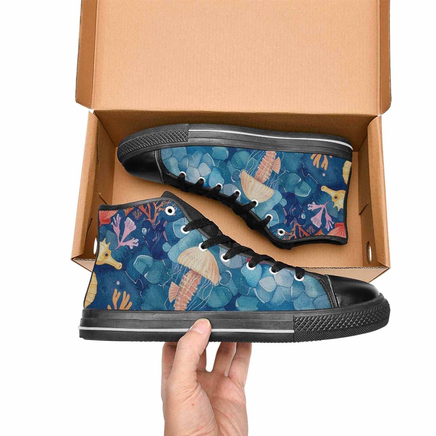 MEN'S Fish Scale Coral High Top Canvas Grunge Custom Shoes
