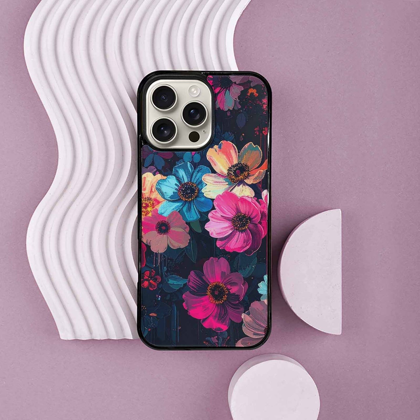 iPhone 16 Pro Max Case — Shadowy Glitch Floral Pattern Hundreds Of, Custom Print Case Cover