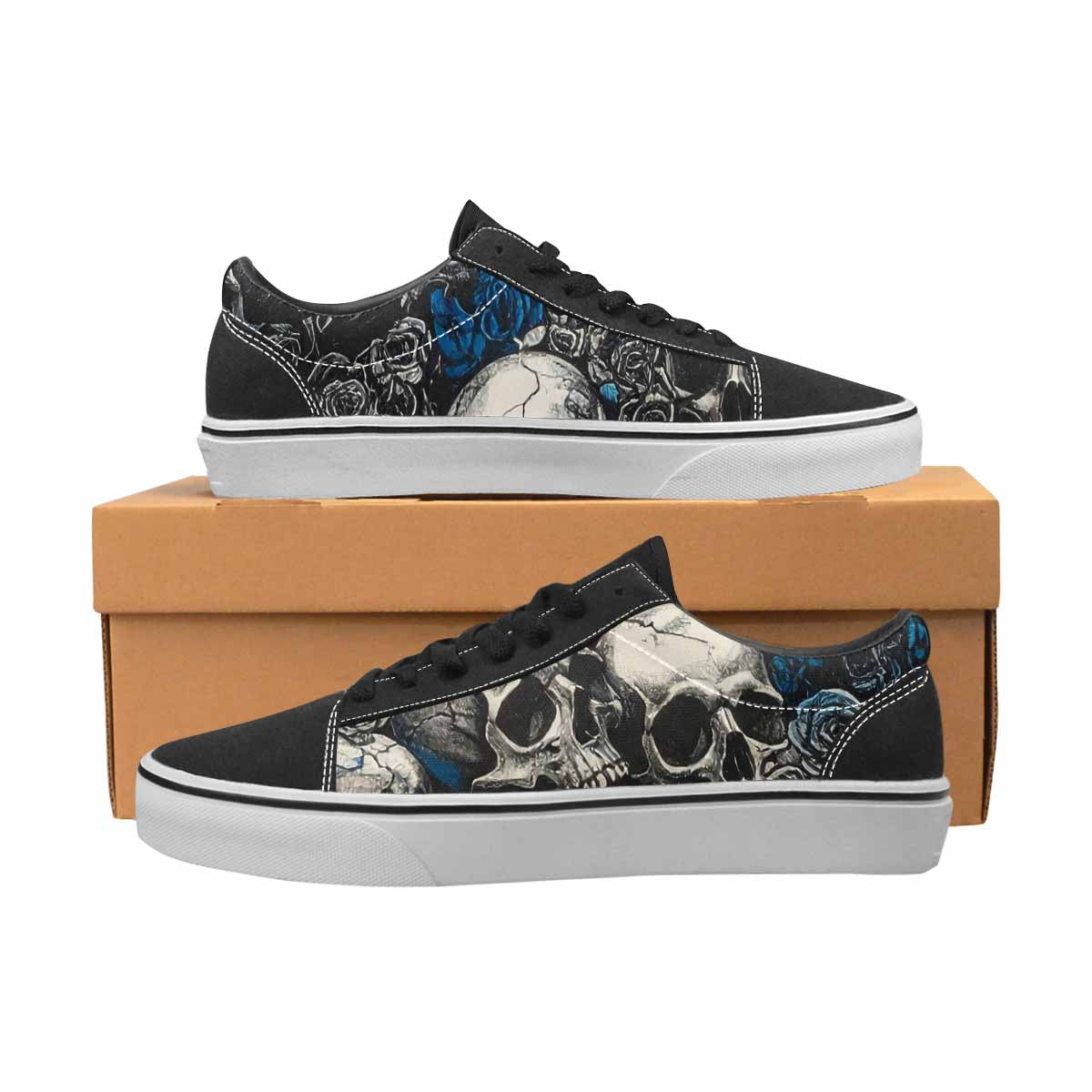 WOMEN'S Skull Roses Lace-Up Canvas Wallpaper Art Custom Sneakers