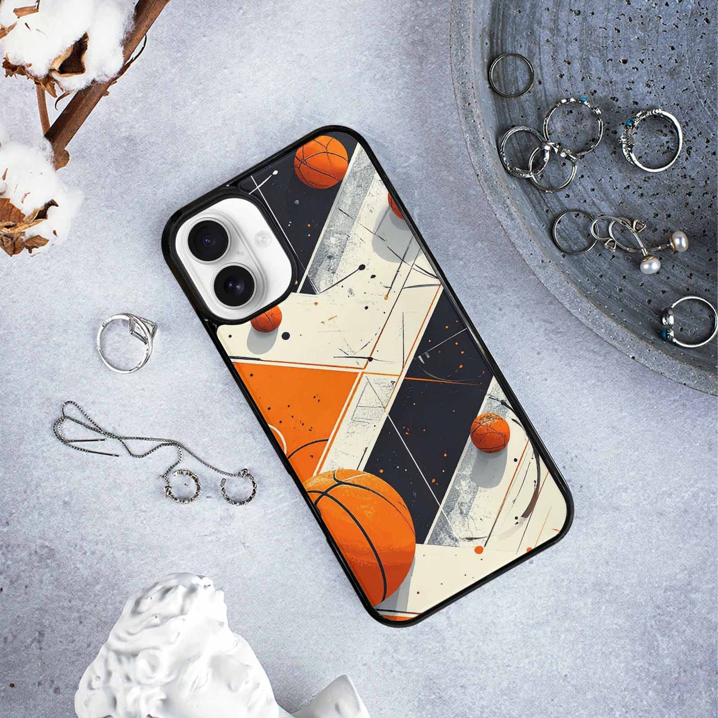 iPhone 16 Plus Case — Basketball Pattern Court Lines And Balls, Custom Art Phone Cover