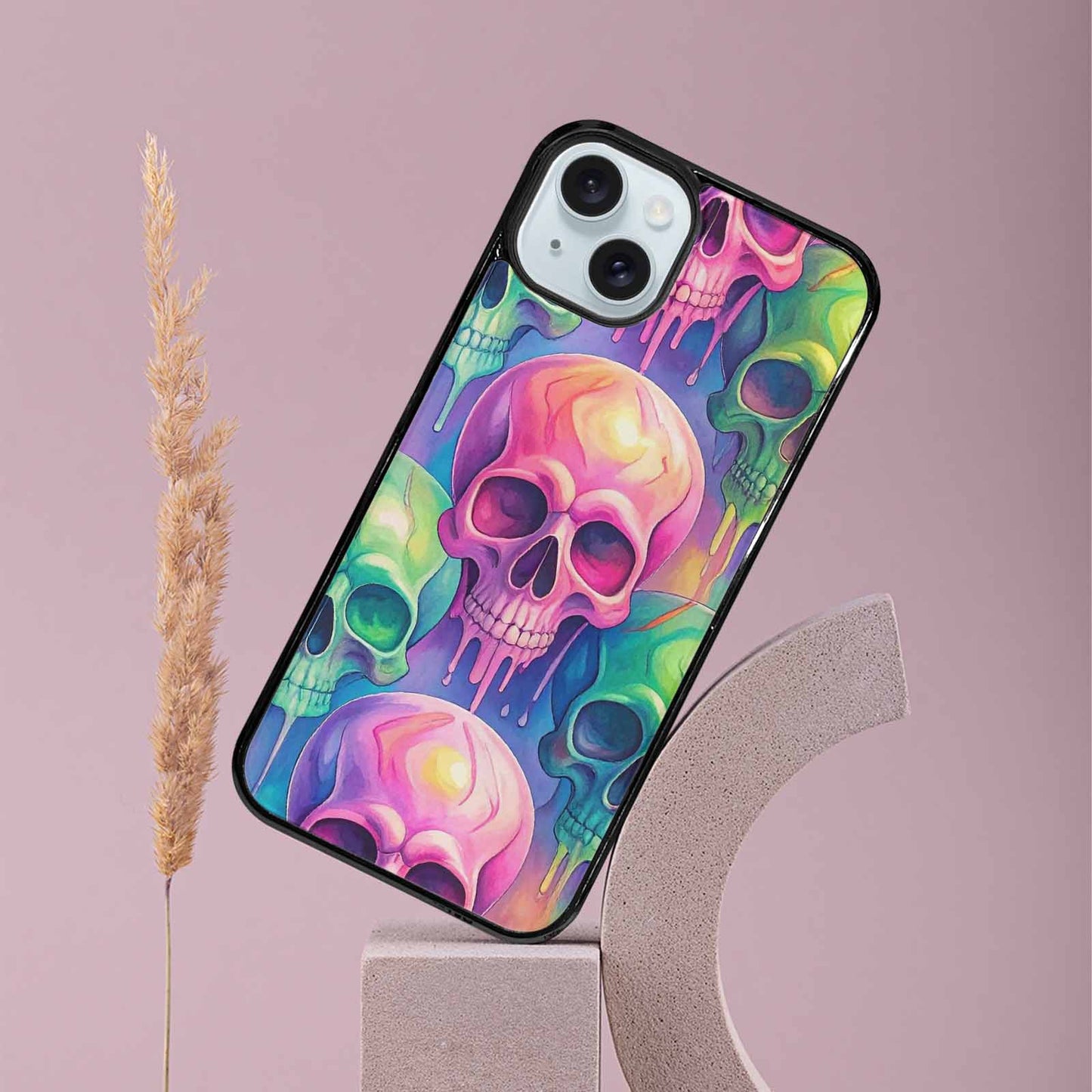 iPhone 15 Plus Case — Candy Color Dripping Skulls Custom, Unique Phone Case Design