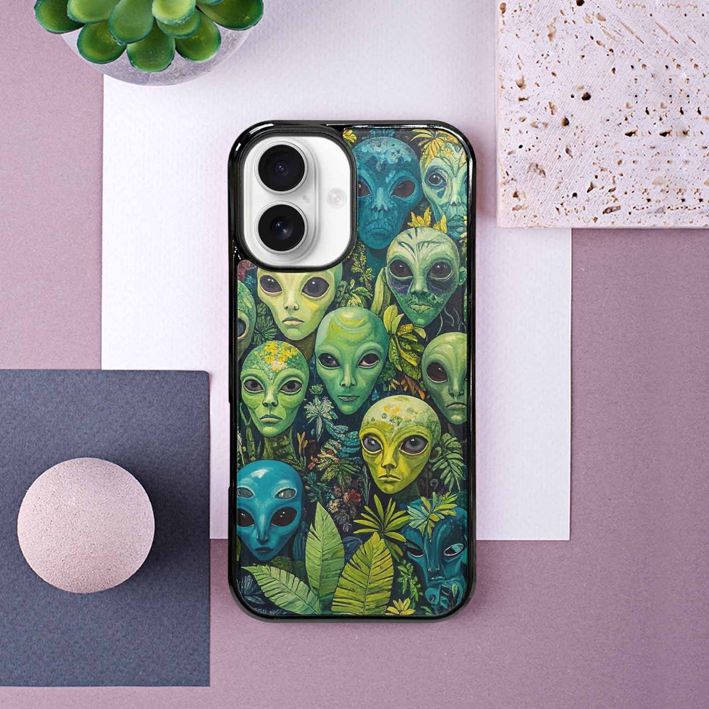 iPhone 16 Case — Aliens Pattern Hundreds Of Sma Bcn, Custom Designed Case Cover
