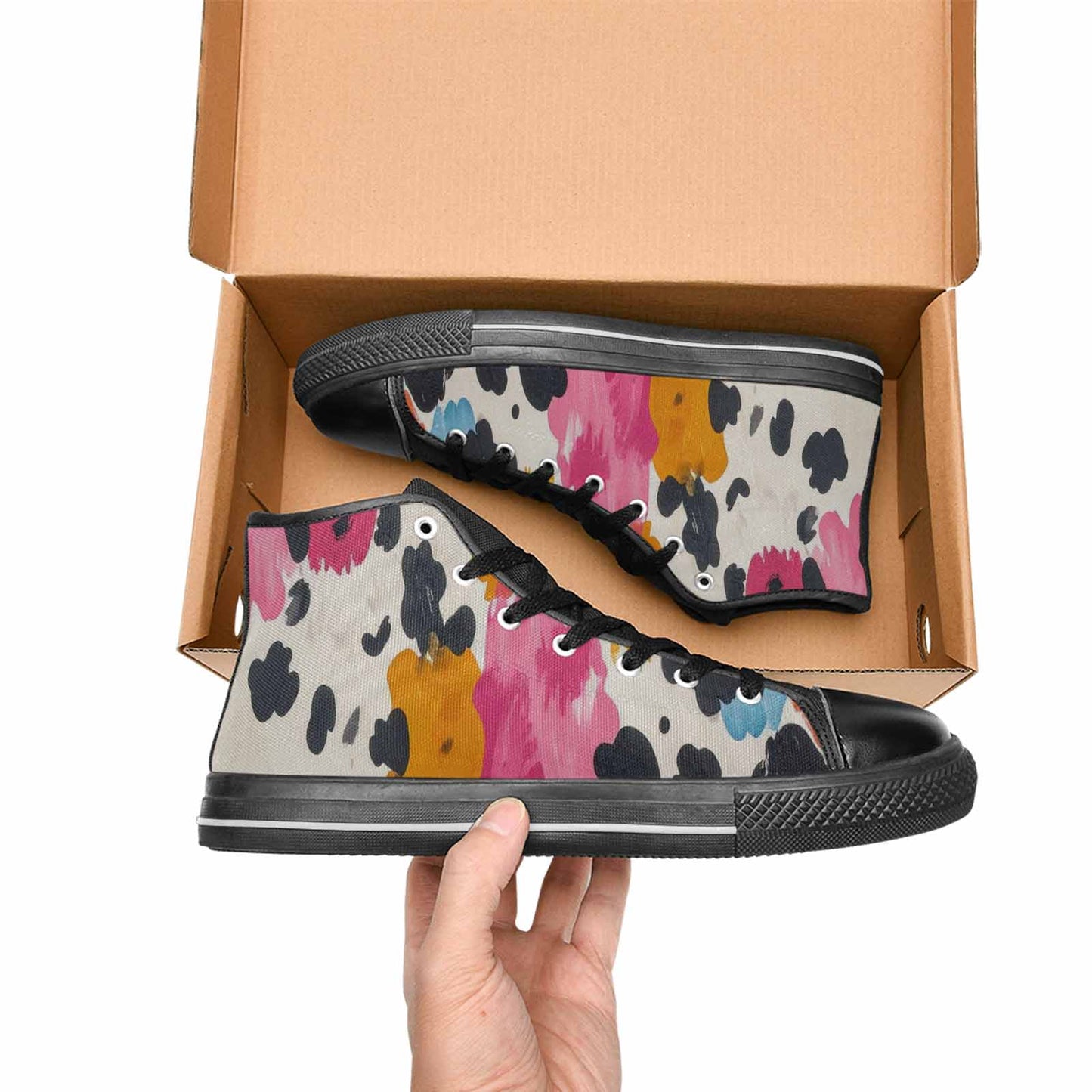 WOMEN'S Cow Animal Print High Top Canvas Vivid Sneakers