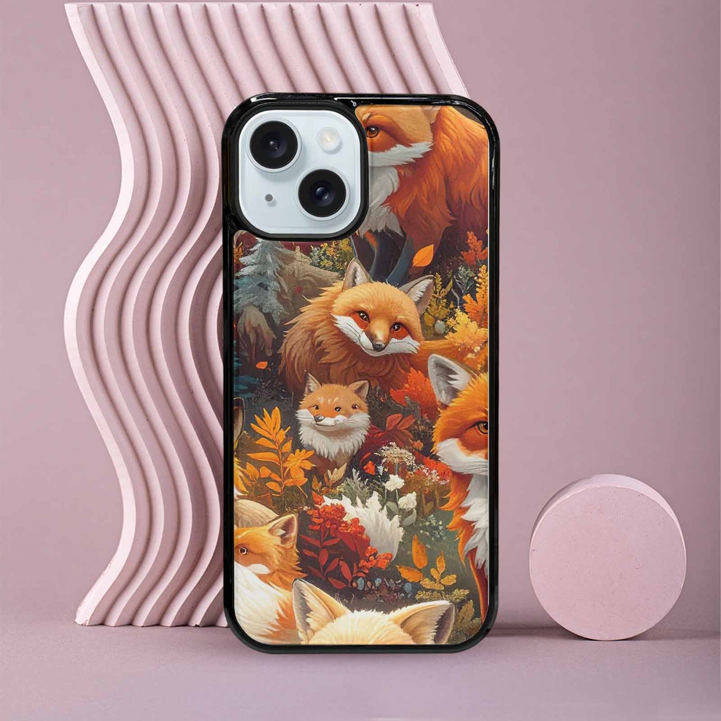 iPhone 15 Case — Fox Forest Fox Forest Pattern Hundreds, Custom Designed Case Cover