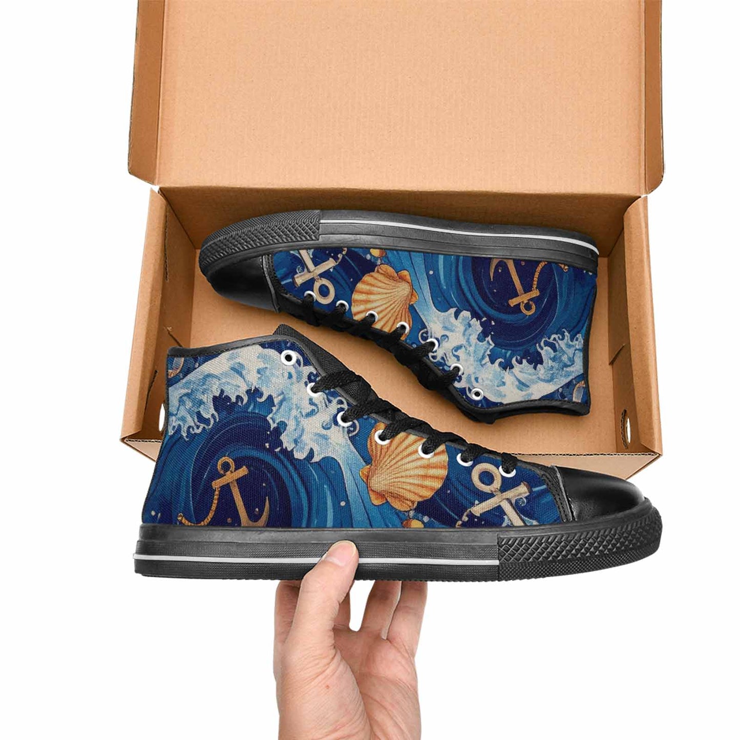 MEN'S Ocean Wave High Top Canvas Aesthetic Custom Sneakers