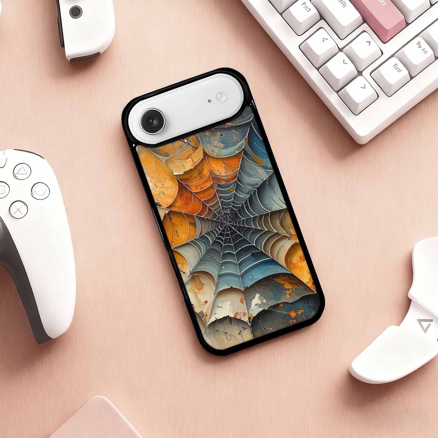 iPhone 17 Air Case — Distressed Horror Spider Web Original Art, Unique Phone Case Design