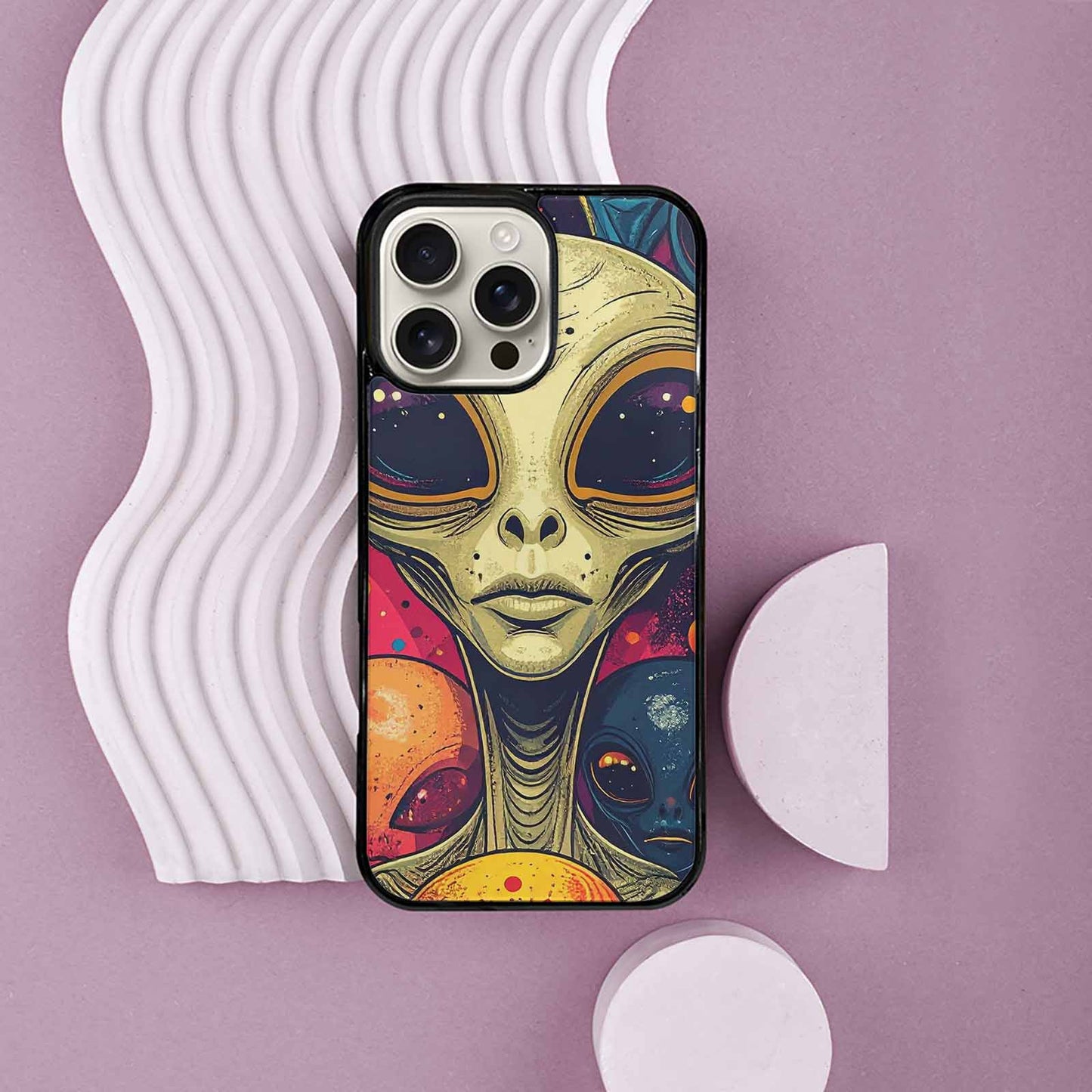 iPhone 16 Pro Max Case — Alien Ufo Cartoon Art Pattern Groovy, Custom Made Phone Cover