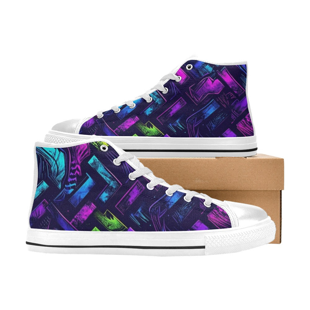 KIDS' Electric Houndstooth Dream 1 High Top Canvas Aesthetic Shoes