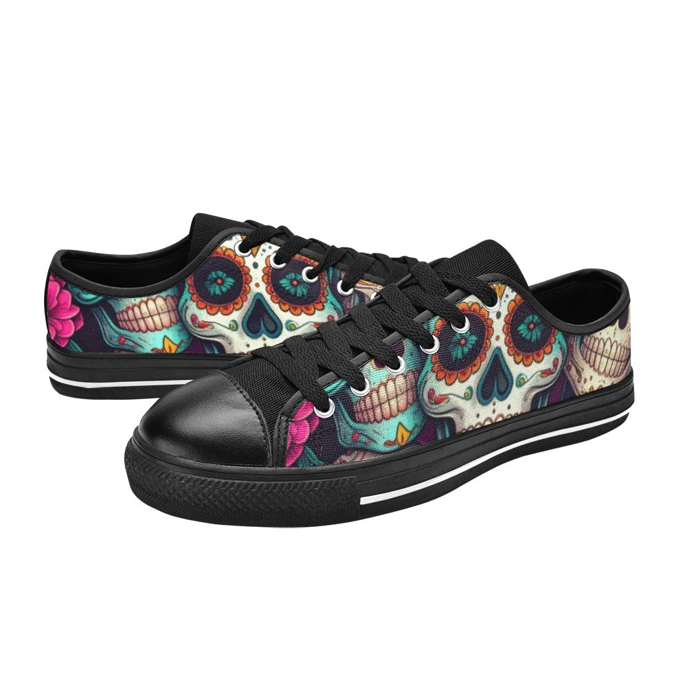 WOMEN'S Sugar Skull Gold Ornate Low Top Canvas Dreamcore Custom Shoes