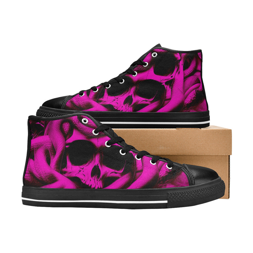 WOMEN'S Cc Snake Skull Art High Top Canvas Grunge Custom Sneakers
