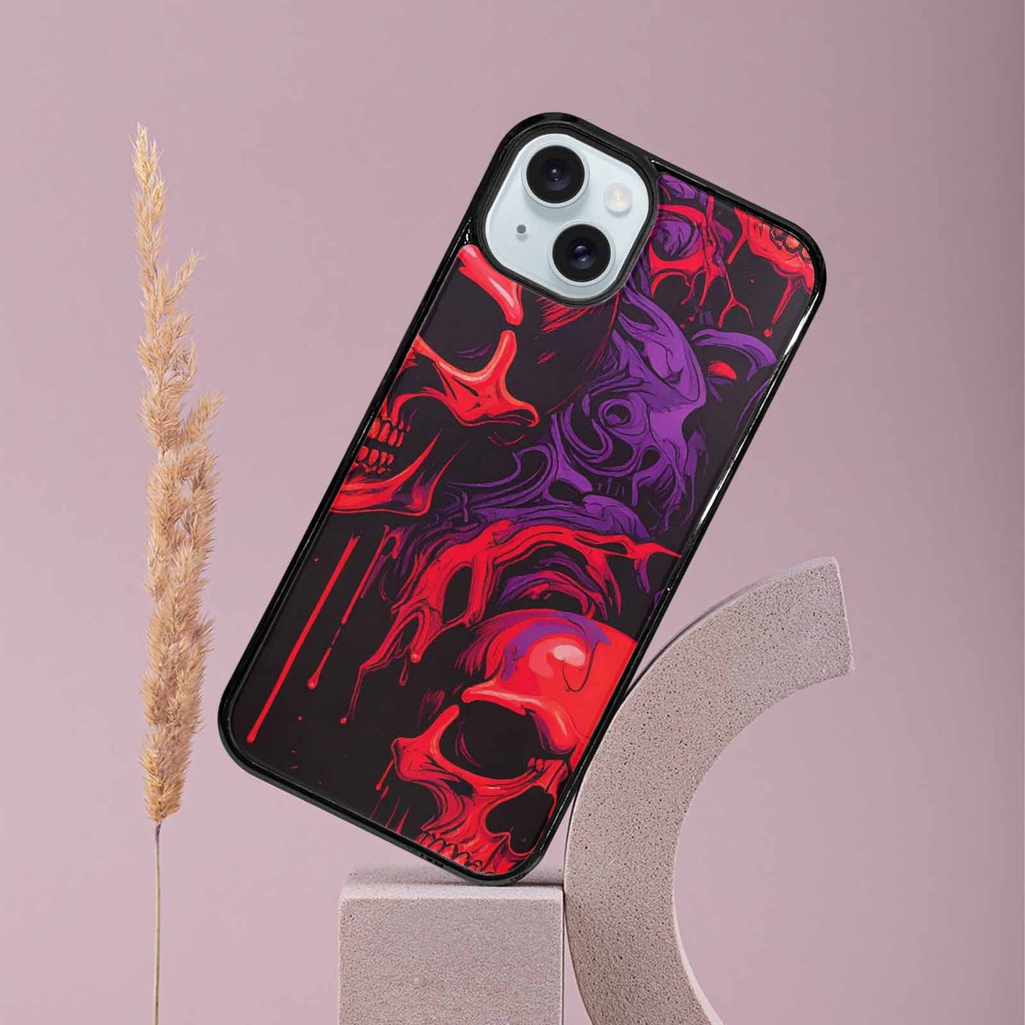 iPhone 15 Plus Case — Red Purple Skeletons Neon Drip Melting, Custom Designed Case Cover