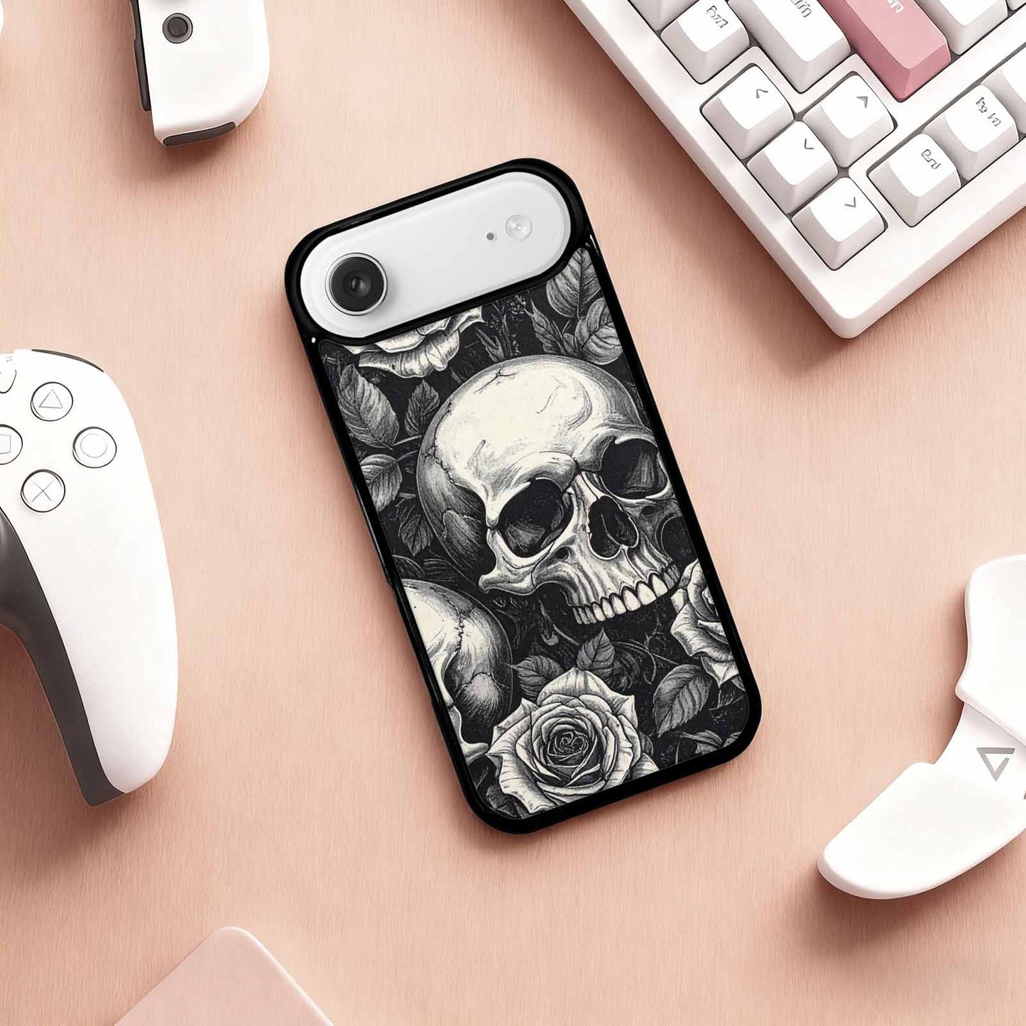 iPhone 17 Air Case — Skulls Roses Black Ink Gothic Skulls, Unique Phone Case Design