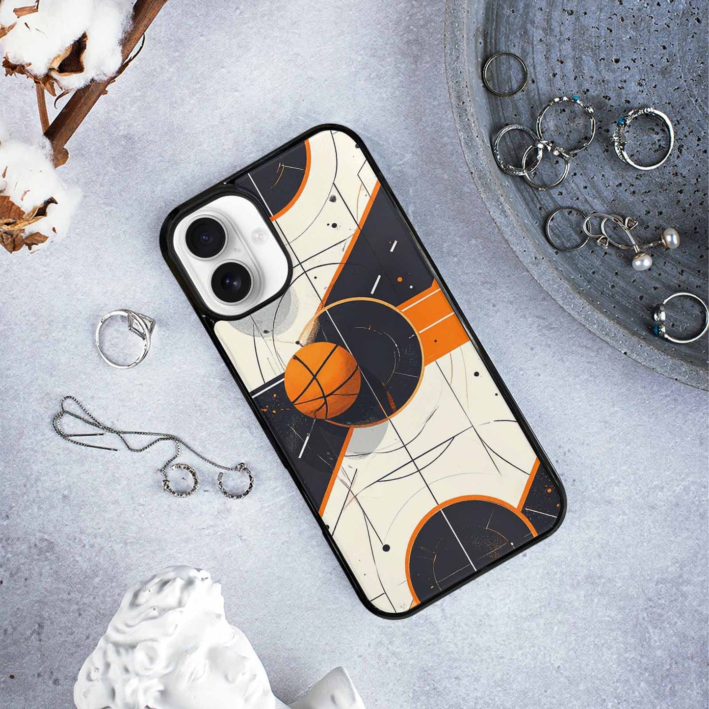 iPhone 16 Plus Case — Basketball Pattern Court Lines And Balls, Custom Print Case Cover