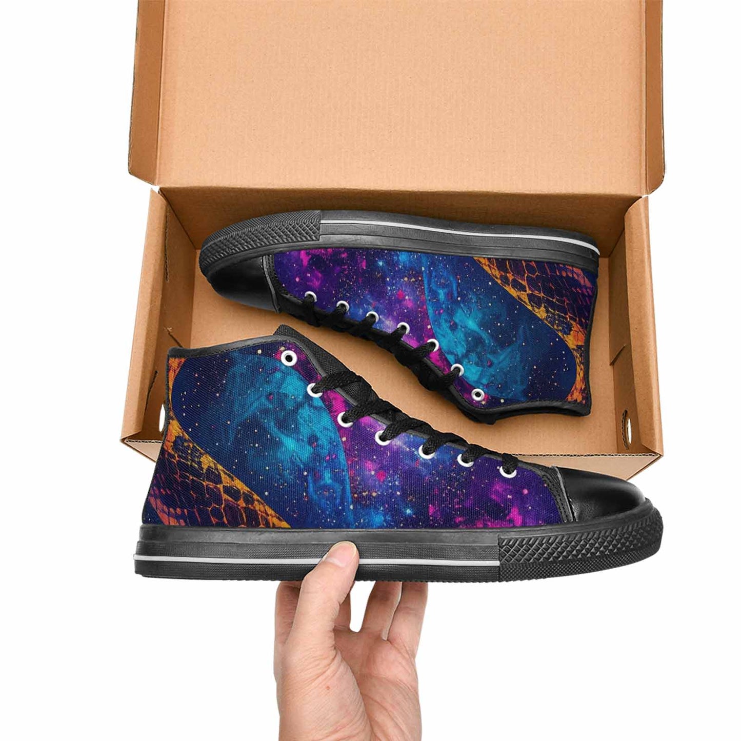 WOMEN'S Galaxy Snake Print High Top Canvas Surreal Sneakers