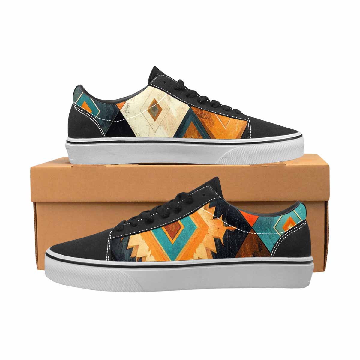 WOMEN'S Southwestern Geometric Diamond Canvas Lace-Up Neon Fantasy Custom Sneakers