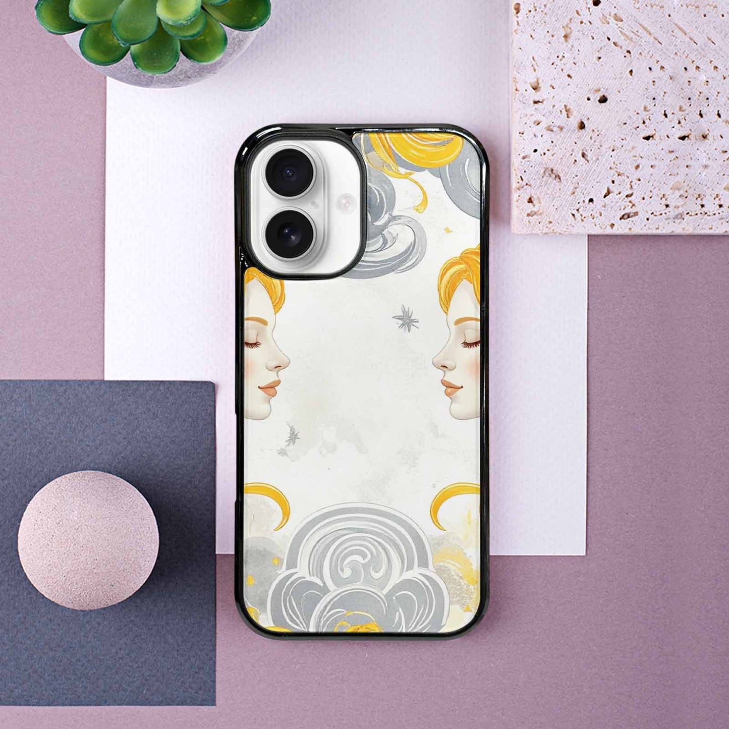 iPhone 16 Case — Gemini Twins Zodiac Pattern Seamless Repeat, Unique Phone Case Design