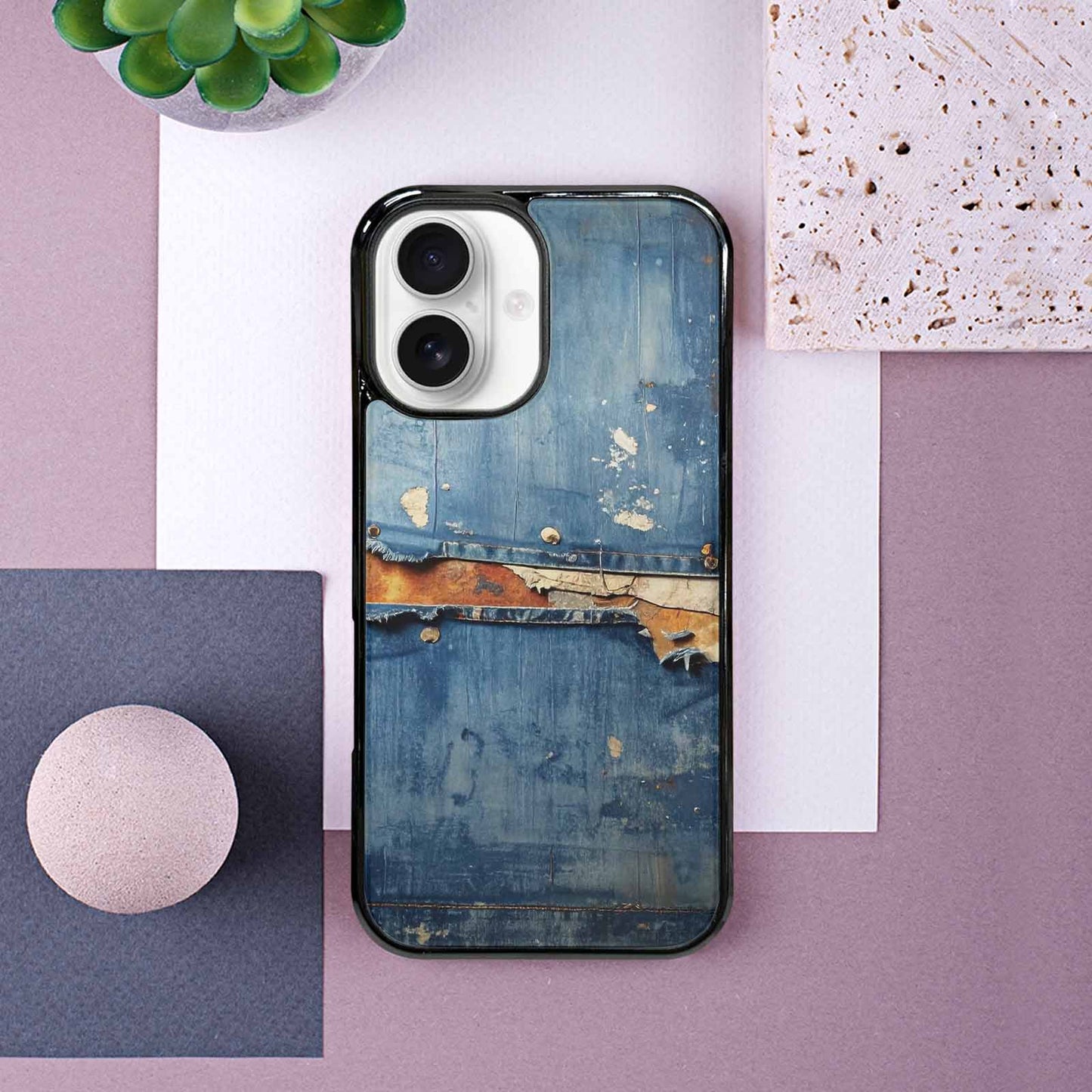 iPhone 16 Case — Denim Distressed Textures Print Edge To, Original Design Phone Case