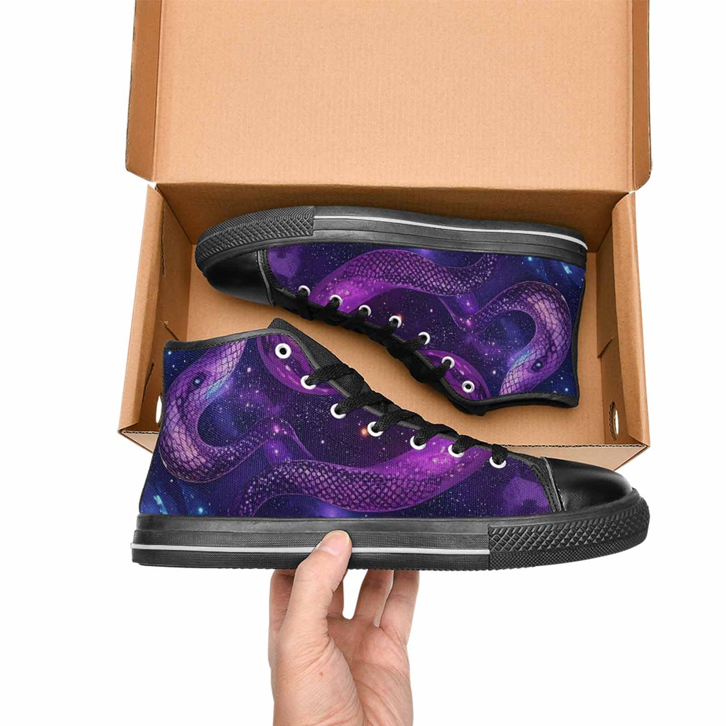 WOMEN'S Galaxy Snake Print High Top Canvas Surreal Shoes