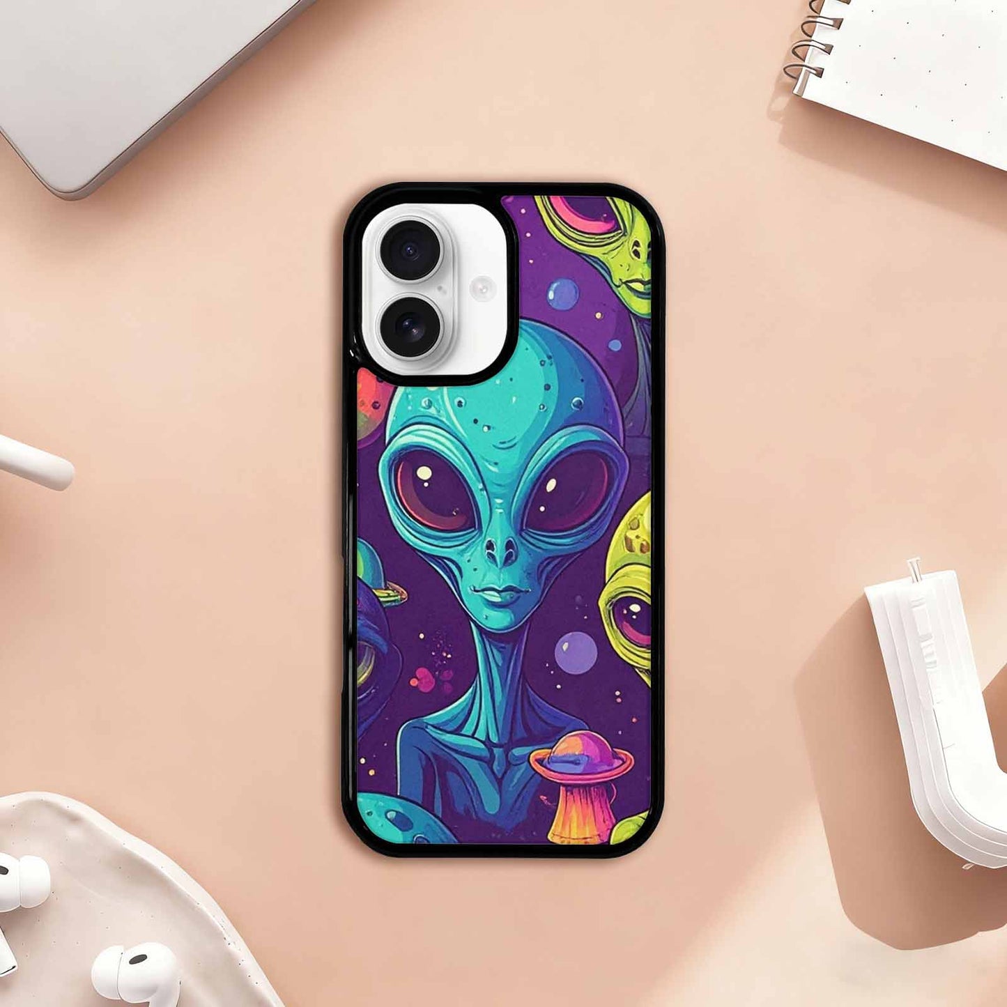 iPhone 17 Case — Alien Ufo Cartoon Art Alien Scifi, Custom Art Phone Cover