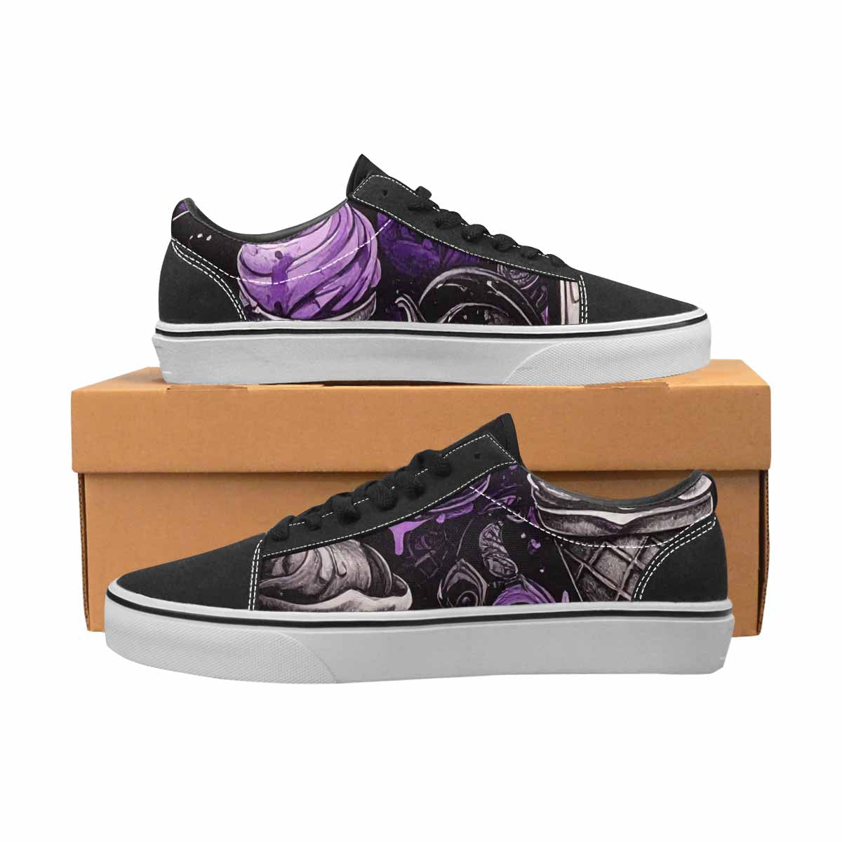 WOMEN'S Ice Cream Motif Lace-Up Canvas Surreal Custom Shoes