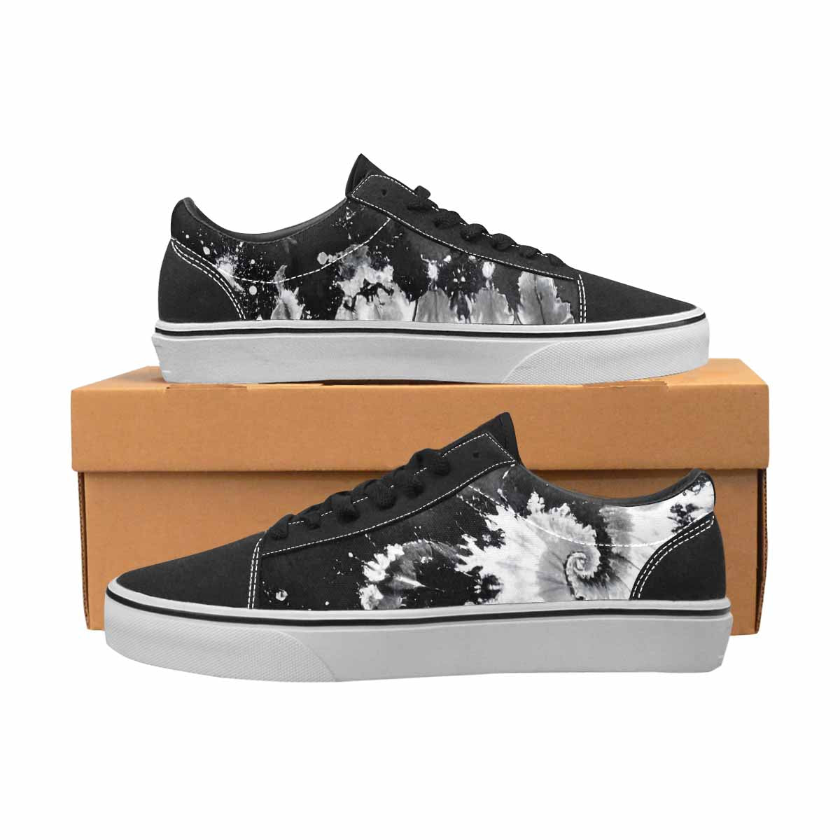 WOMEN'S Tie Dye Acid Wash Black White Canvas Lace-Up Surreal Shoes