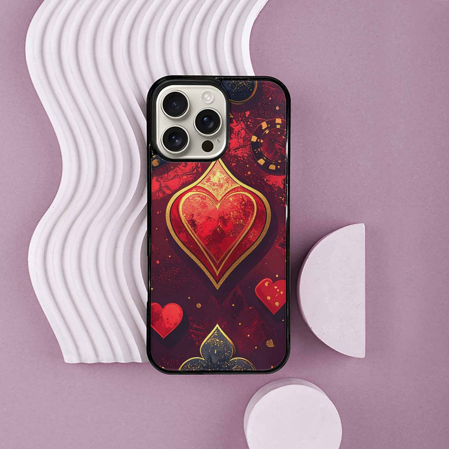 iPhone 16 Pro Max Case — Playing Card Suits Pattern Poker Chips, Custom Phone Case
