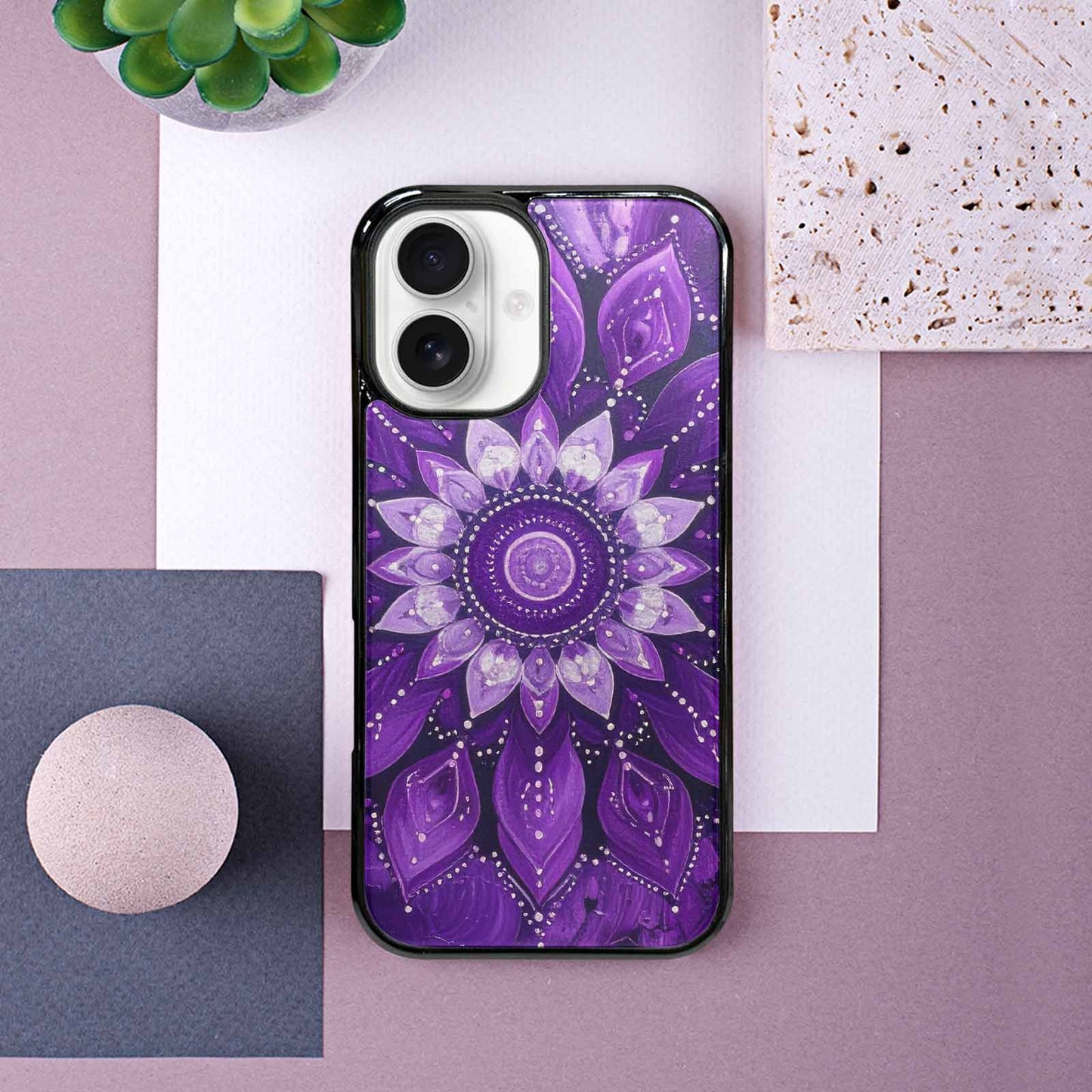 iPhone 16 Case — Purple Mandala Bohemian Print Edge To, Custom Made Phone Cover