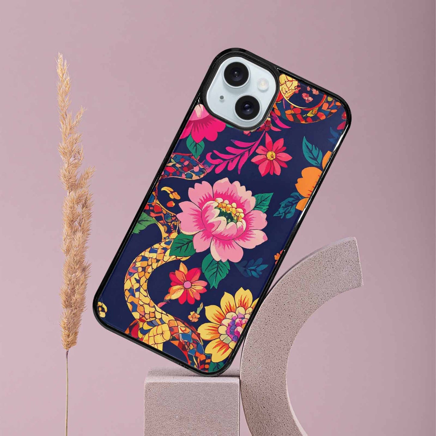 iPhone 15 Plus Case — Floral Snake Print Custom, Custom Phone Case