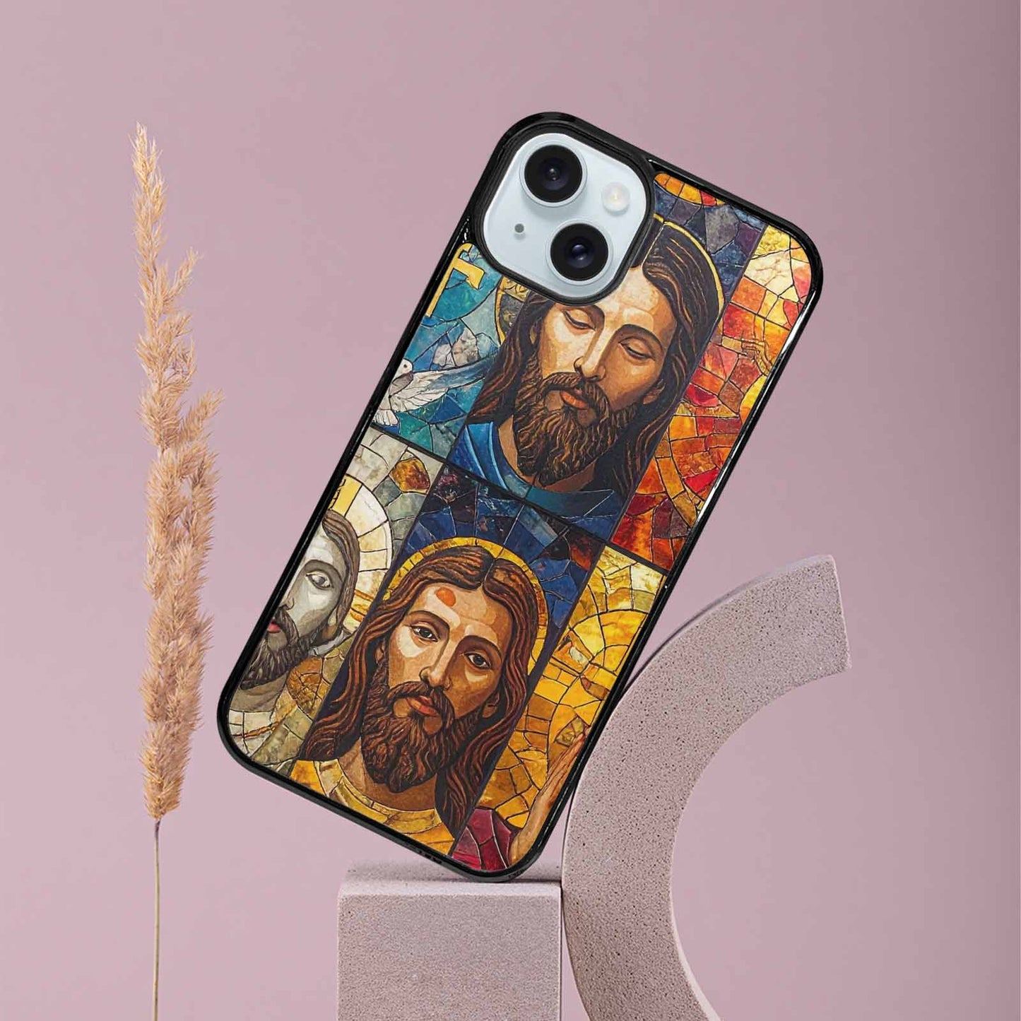 iPhone 15 Plus Case — Jesus Face Small Cross And Faith, Custom Designed Case Cover