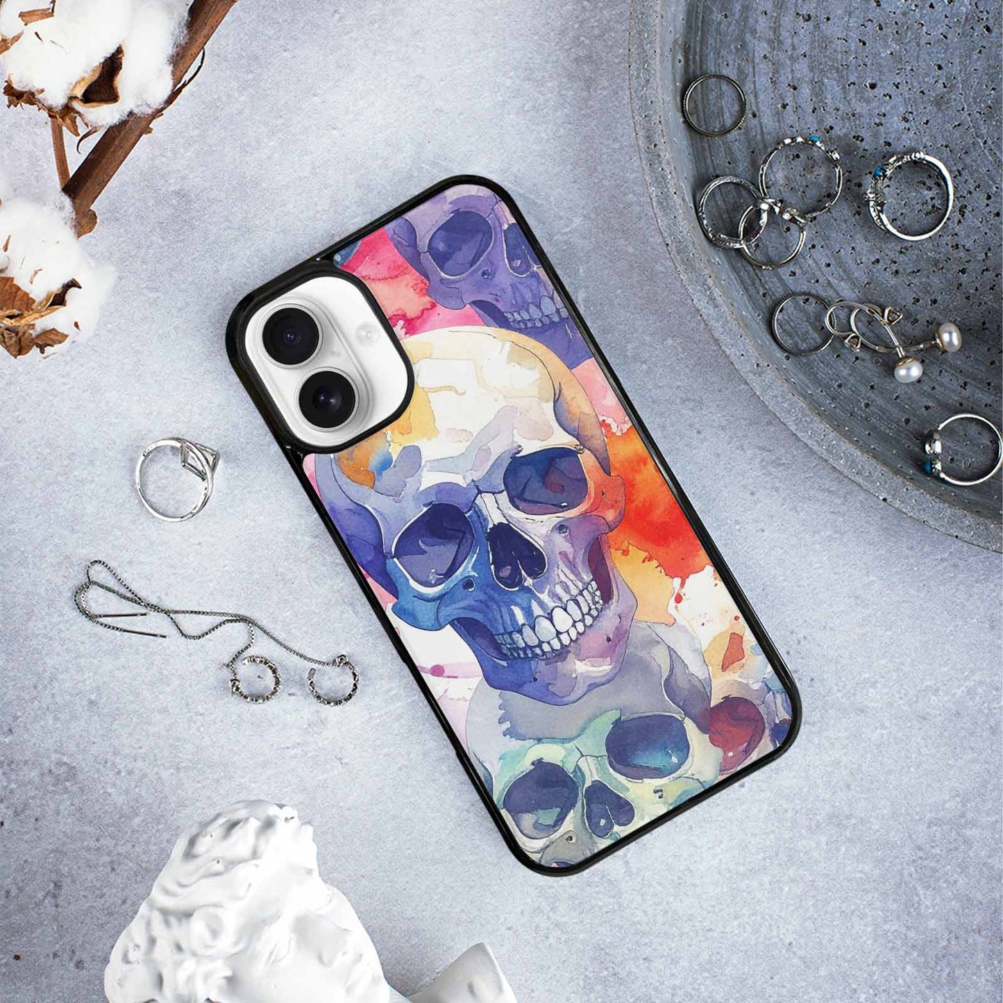 iPhone 16 Plus Case — Kulls Watercolor Skulls Small Skull Pattern, Custom Designed Case Cover