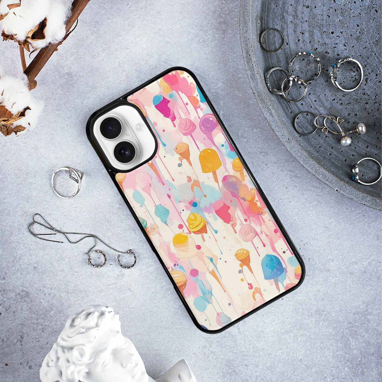 iPhone 16 Plus Case — Ice Cream Motif Ice Cream Motifs, Custom Art Phone Cover