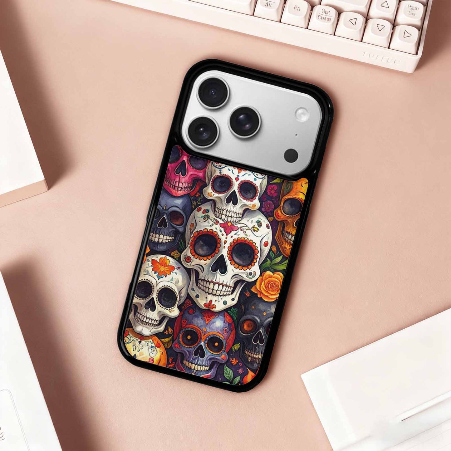 iPhone 17 Pro Case — Small Skull Pattern Randomly Varying Gothic, Custom Printed Phone Case