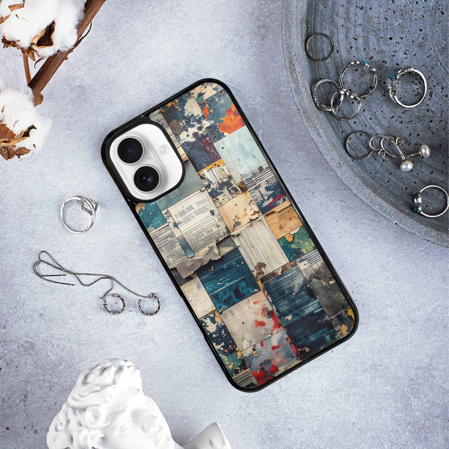 iPhone 16 Plus Case — Distressed Grunge Texture Pattern Hundreds Of, Custom Art Phone Cover