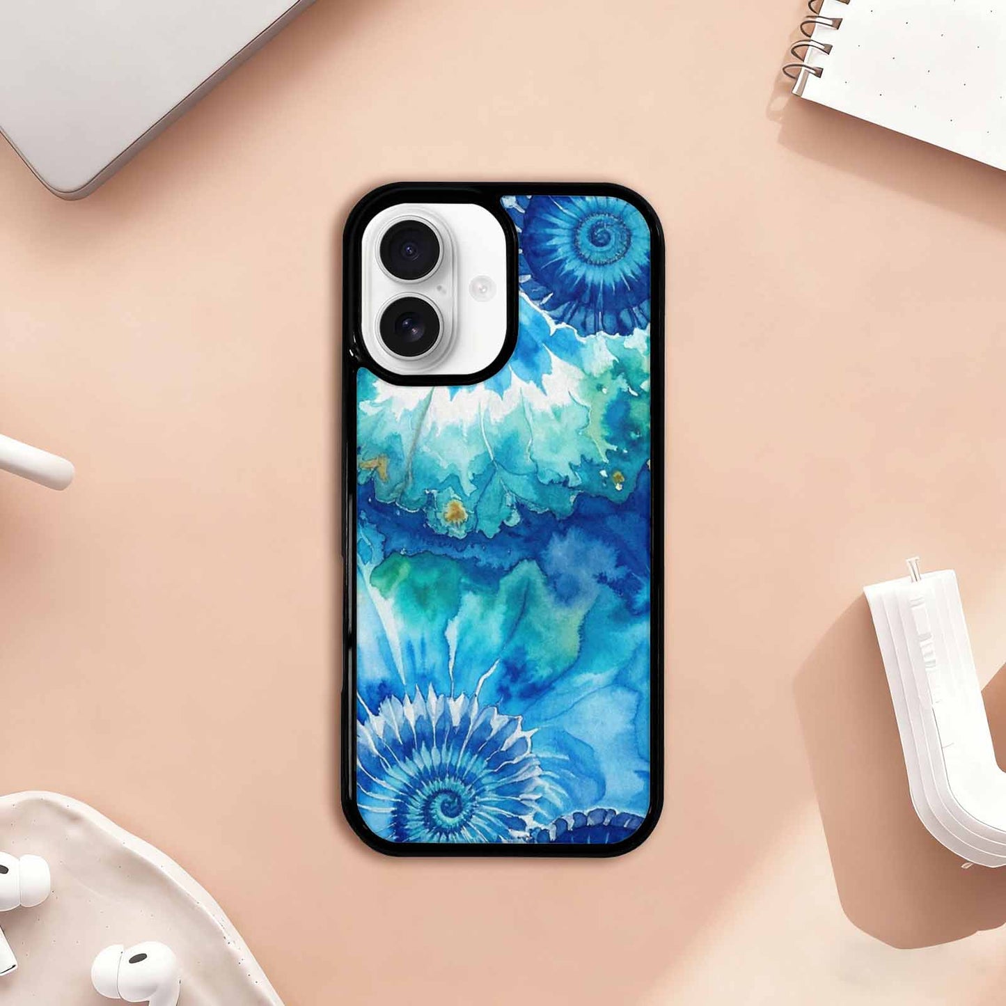 iPhone 17 Case — Tie Dye Ocean Blues Tie Dye, Custom Printed Phone Case