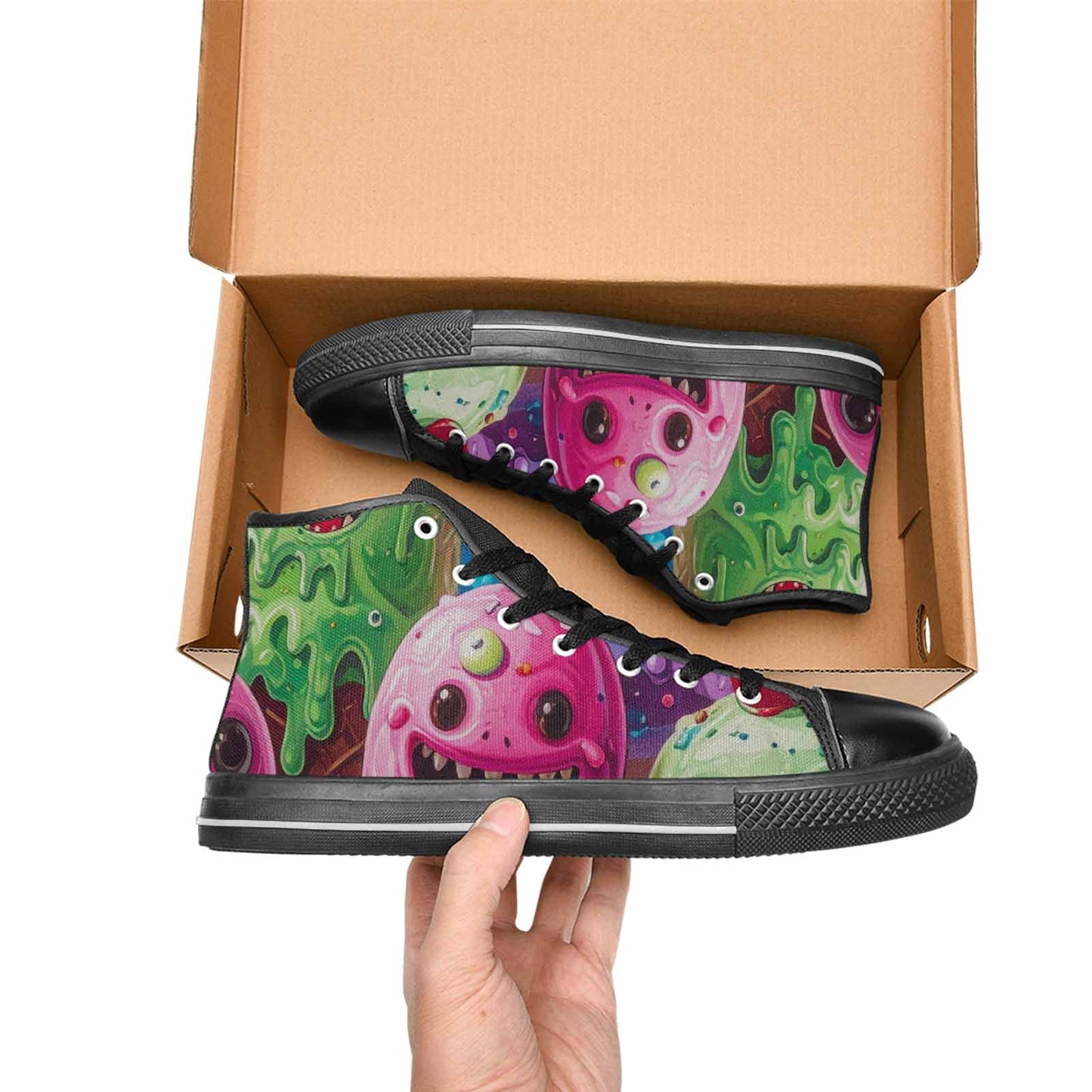 WOMEN'S Melting Icecream Monster Cherry High Top Canvas Vibrant Chaos Custom Shoes