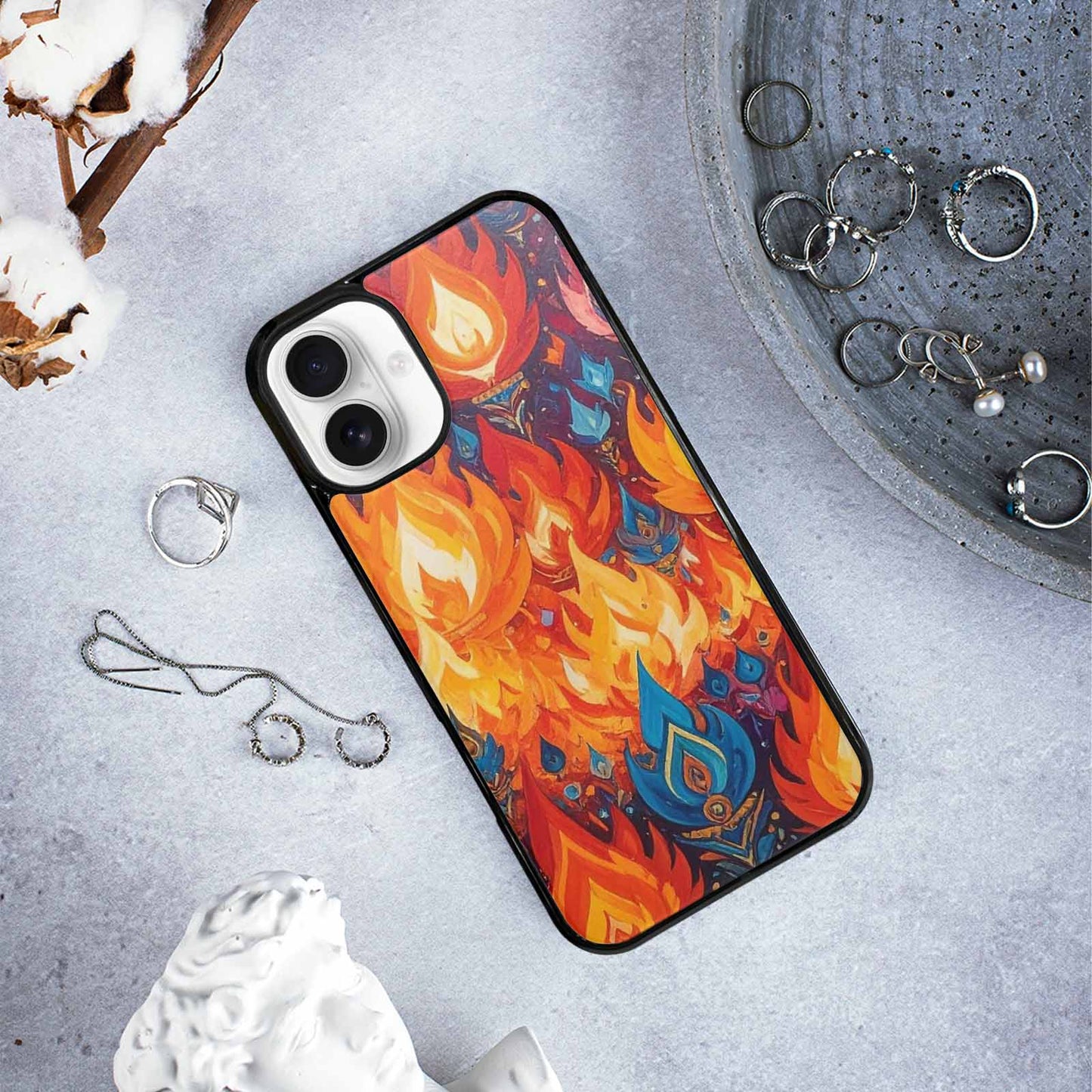 iPhone 16 Plus Case — Flame Burst Full Color Vibrant Flame, Custom Phone Case