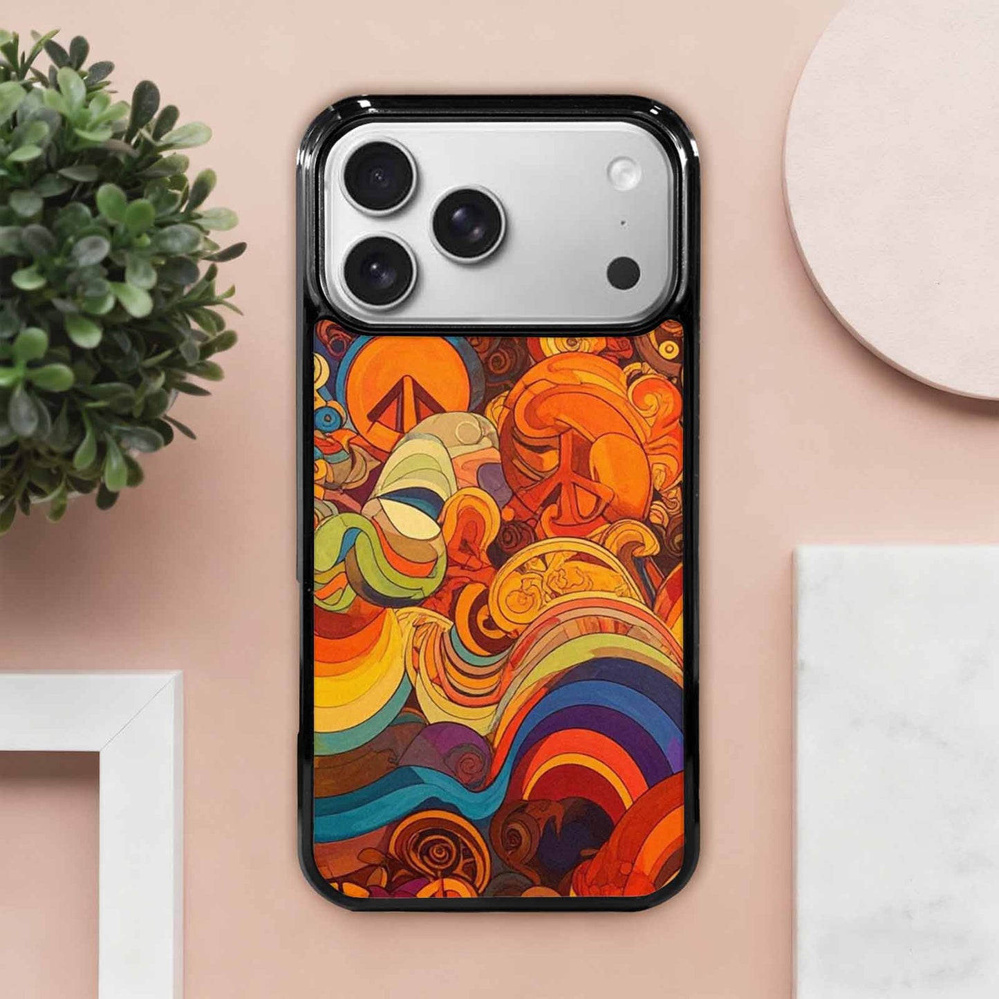 iPhone 17 Pro Max Case — Small Groovy Peace Sign Original Art, Custom Made Phone Cover