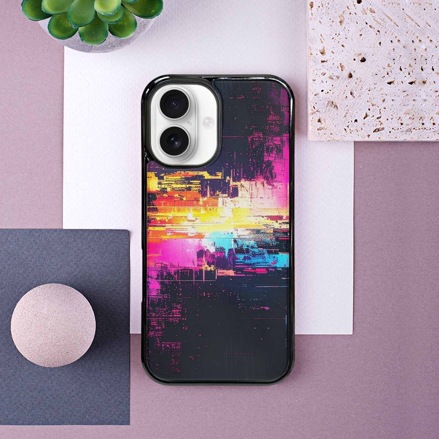 iPhone 16 Case — Glitch Dark Art Seamless Pattern Vibrant, Custom Designed Case Cover