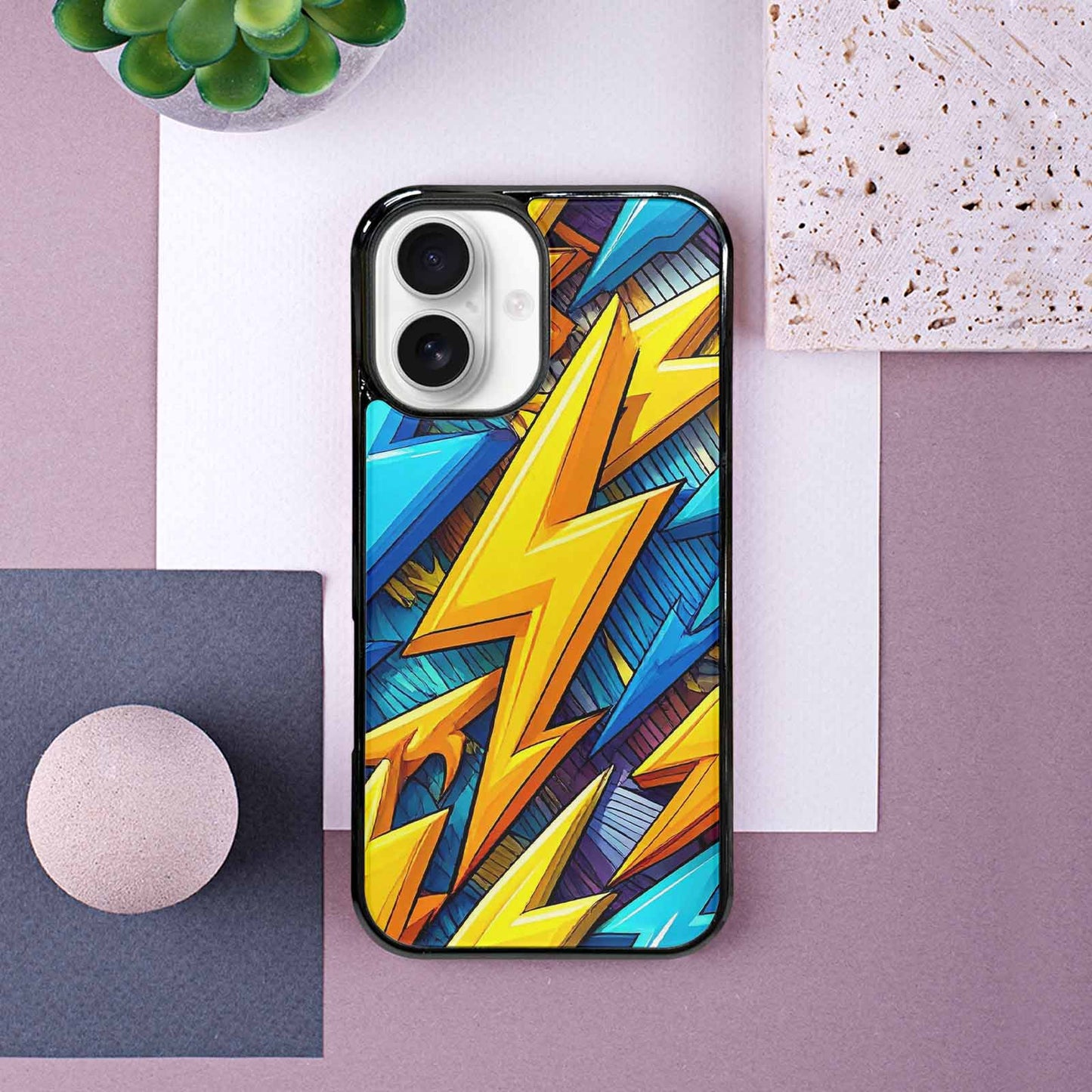 iPhone 16 Case — Lightning Bolt Storm Pattern Hundreds Of, Custom Print Case Cover