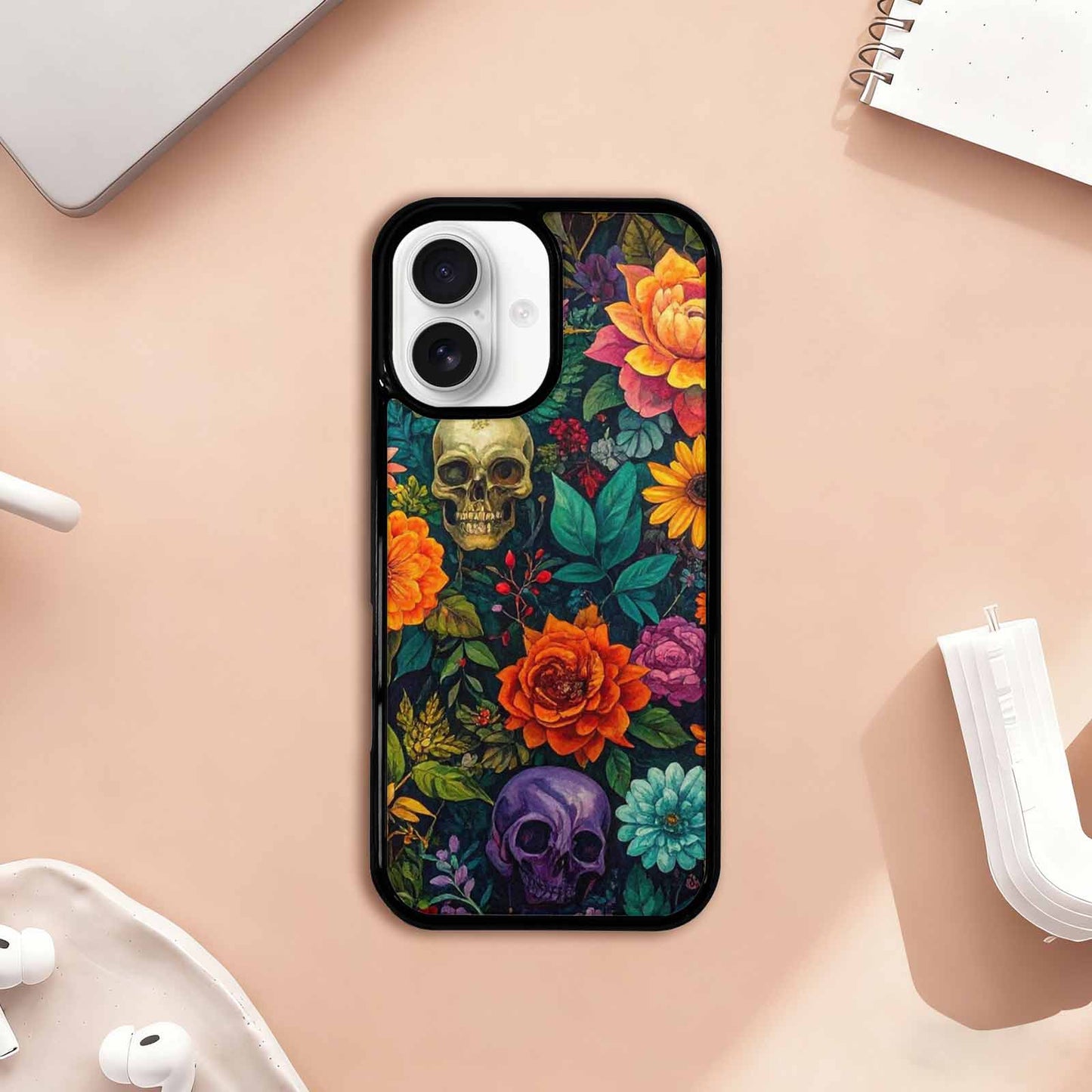 iPhone 17 Case — Skulls Botanicalskulls Pattern D7b Gothic Skulls, Custom Printed Phone Case