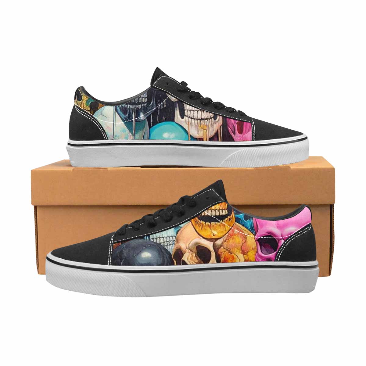 WOMEN'S Skulls Marble Skulls Lace-Up Canvas Vibrant Chaos Custom Sneakers