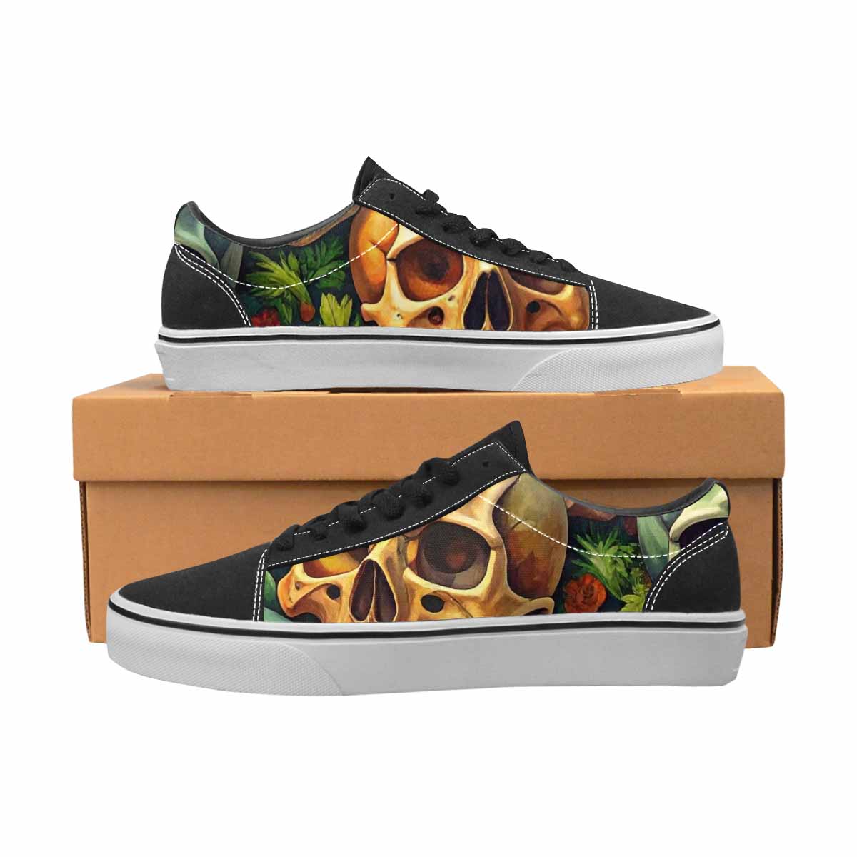 WOMEN'S Skulls Camo Skulls Lace-Up Canvas Wallpaper Art Sneakers