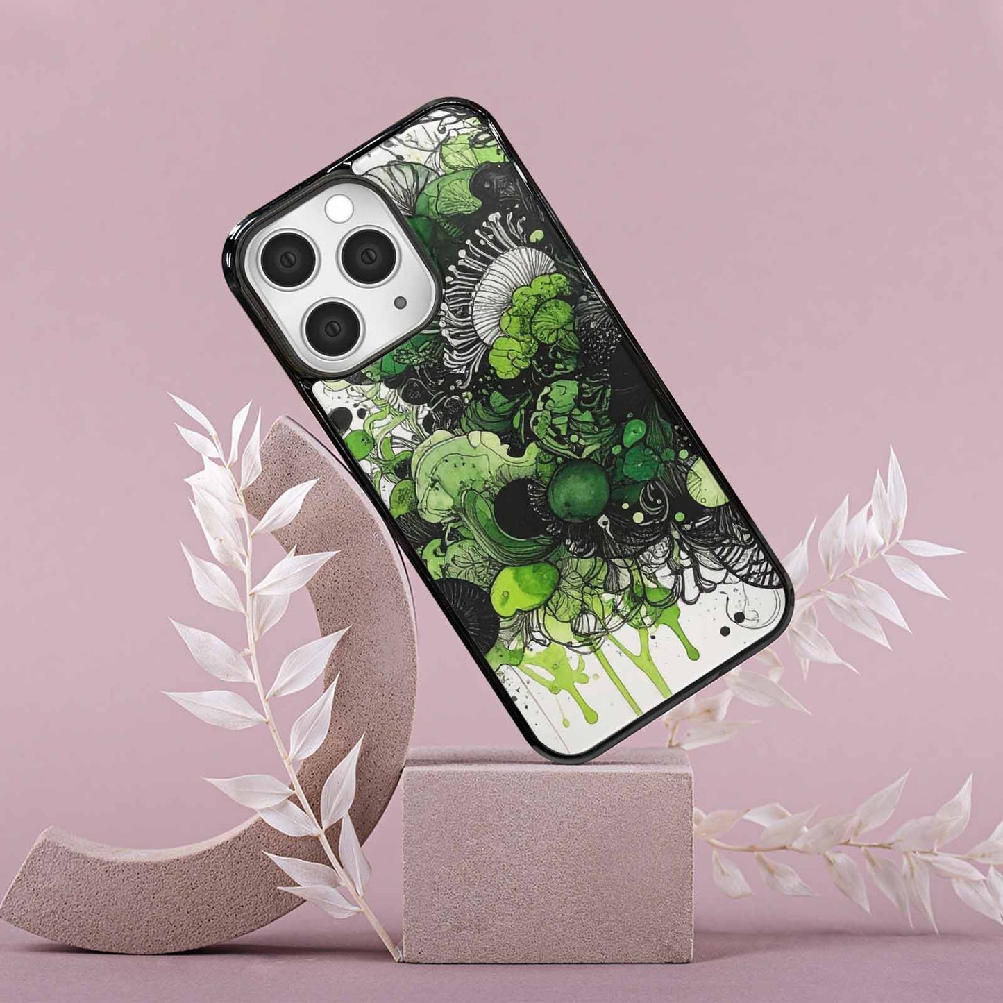 iPhone 15 Pro Max Case — Sea Creature Burst Black Green Ink, Unique Phone Case Design