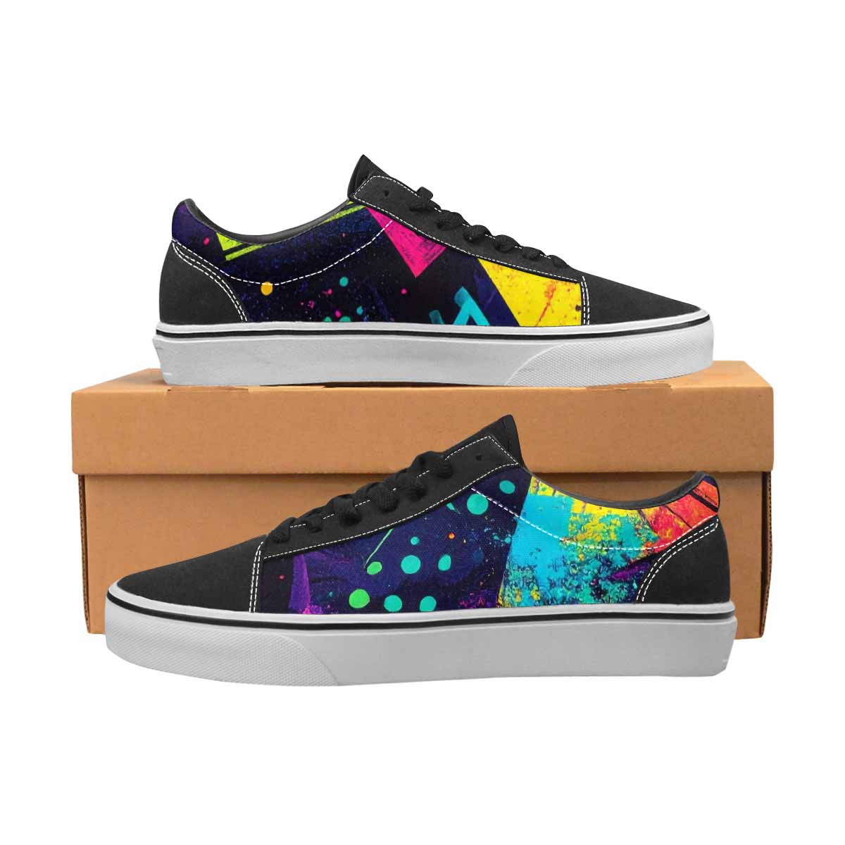 MEN'S Memphis Squiggles Triangles Dots Canvas Lace-Up Wallpaper Art Shoes