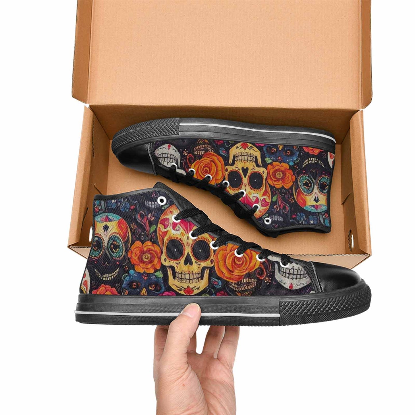 MEN'S Skull High Top Canvas Wallpaper Art Custom Shoes